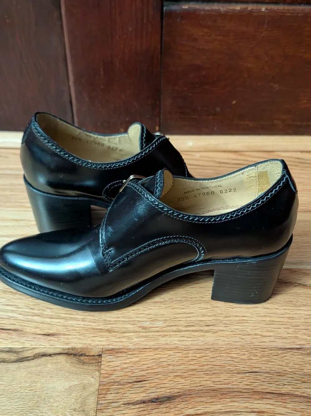 The Office Of Angela Scott Miss Brooke Black Leather Monk Strap Heel EU 35.5